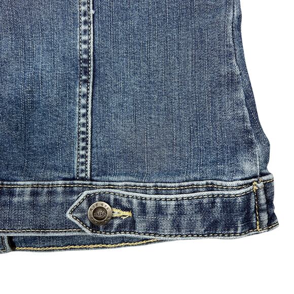 Riders by Lee Trucker Jean Jacket Womens Small Faded Stretch Denim Grunge School - Picture 9 of 11
